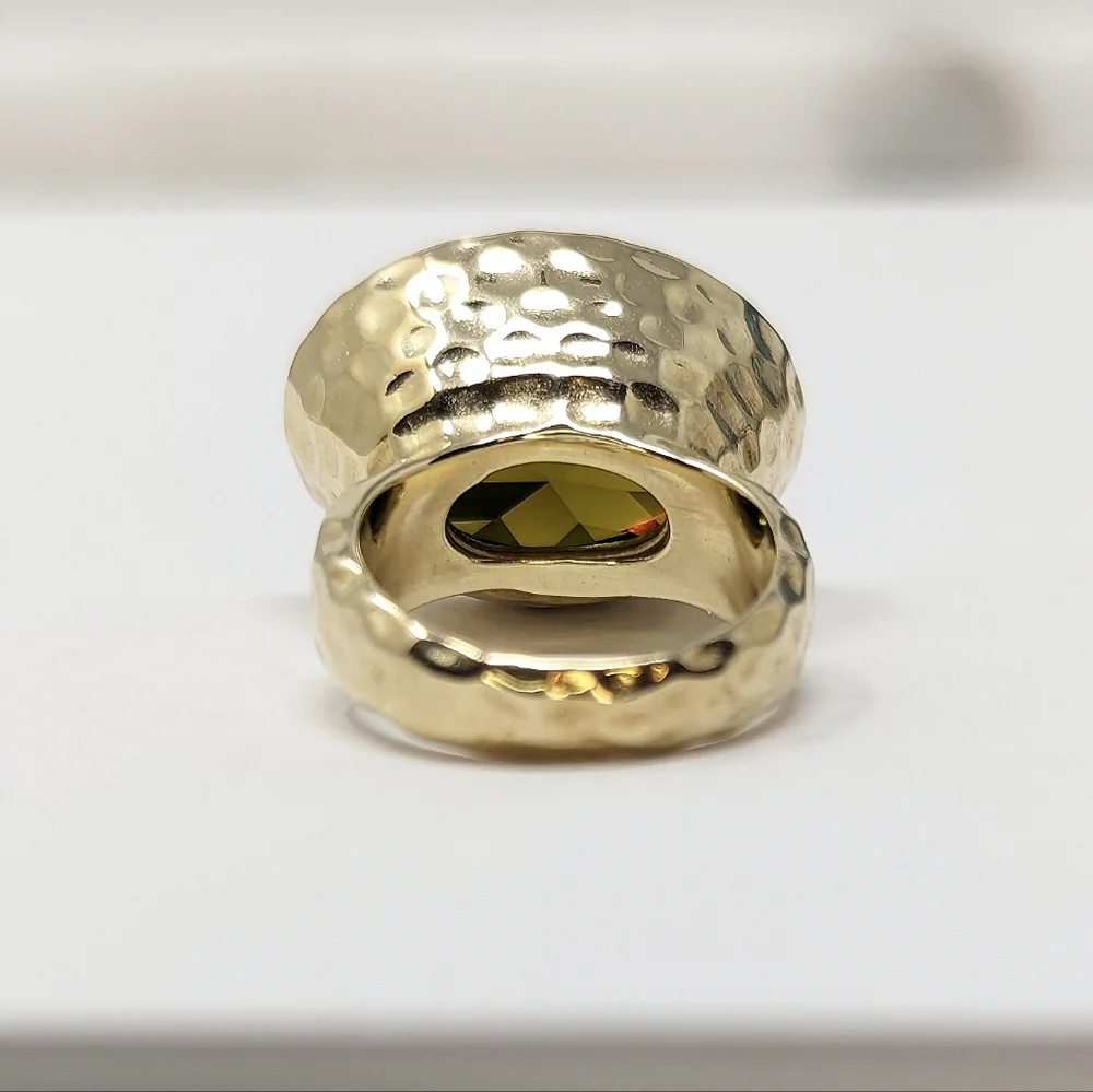 18 grams sterling silver 925 gold plated hammered green gemstone ring bezel set - Picture 4 of 6